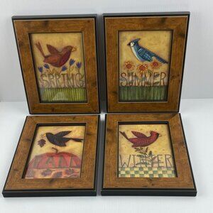Seasonal Bird Art Prints Set Lot of 4 Pictures